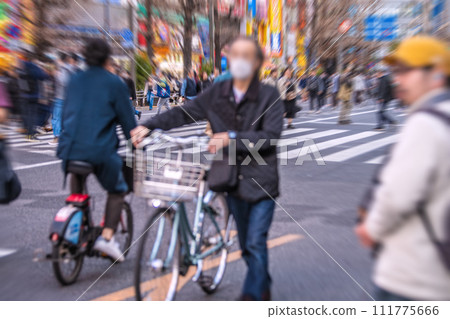 Tokyo, Japan cityscape The pedestrian paradise of Akihabara is crowded with foreign tourists. For some reason dangerous bicycle driving is rampant...=February 18th 111775666