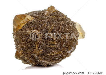 Macro stone Apatite mineral on white background Macro stone Apatite mineral on white background 111776605