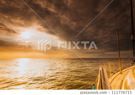Sea view from yacht, sunny weather Sea view from yacht, sunny weather 111776715