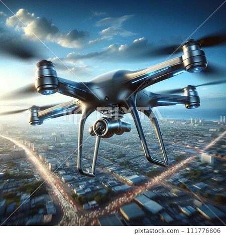 Drone watching over the city 111776806