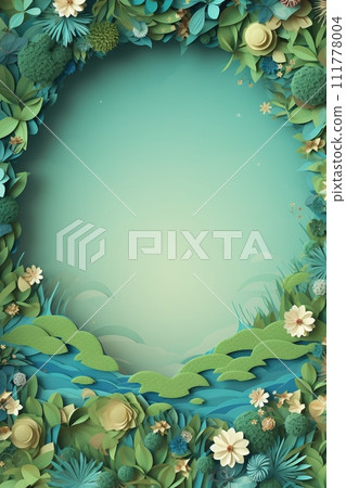 AI-generated content. Vibrant Earth Day background featuring a circular frame of diverse green foliage, ideal for eco-conscious content, promotions, and messages needing a natural, lively touch. Copy 111778004