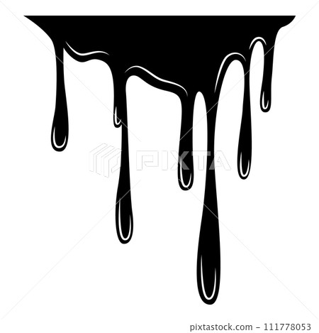 Paint dripping liquid. Flowing oil stain. Set of black drips. Abstract flow stencil, current ink streak or fluid smudge. Vector illustration on white background Paint dripping liquid. Flowing oil stain. Set of black drips. Abstract flow stencil, current ink streak or fluid smudge. Vector illustration on white background 111778053