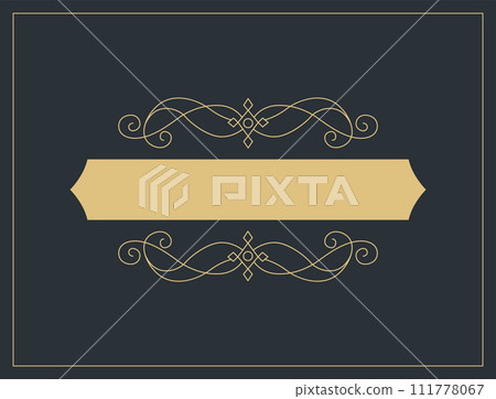 Flourishes calligraphic vintage ornamental background. Vector luxury invitation, restaurant menu or royalty certificate. Golden ornate page with swirls and vignettes elements Flourishes calligraphic vintage ornamental background. Vector luxury invitation, restaurant menu or royalty certificate. Golden ornate page with swirls and vignettes elements 111778067