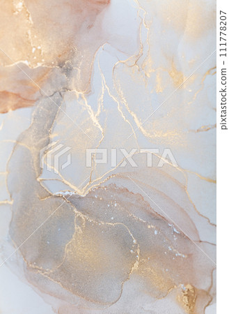 Luxurious alcohol ink painting. Liquid marble texture design. Modern abstract marble background. 111778207