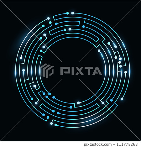 Circuit board circle frame. Abstract digital round frame, hardware board and electronic motherboard pattern vector. Programming science, computer system element 111778268