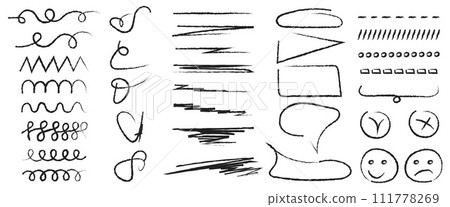 Elements for note-taking, highlighting, and underlining in Hand drawn-style text. 111778269