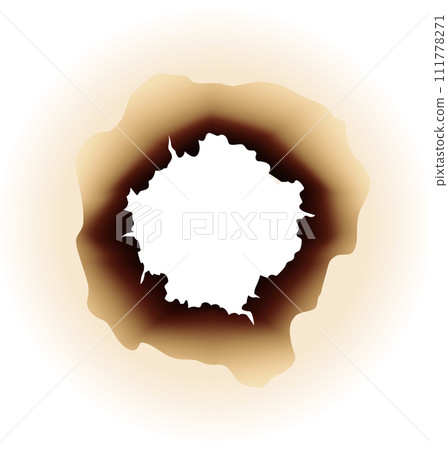 Burnt paper hole, page edges and corner. 3d vector with realistic fire flame, ashe and brown burns. Destroyed paper or parchment with cracked and dirty border Burnt paper hole, page edges and corner. 3d vector with realistic fire flame, ashe and brown burns. Destroyed paper or parchment with cracked and dirty border 111778271