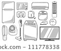 Simple and cute home appliance illustration set monochrome 111778338