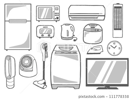 簡單可愛的家電插畫集單色 簡單可愛的家電插畫集單色 111778338