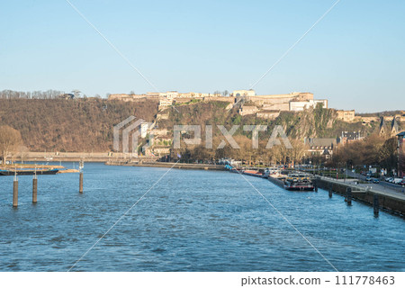 Ehrenbreitstein Fortress panoramic view in Koblenz. Koblenz is city on Rhine, joined by Moselle river Ehrenbreitstein Fortress panoramic view in Koblenz. Koblenz is city on Rhine, joined by Moselle river 111778463