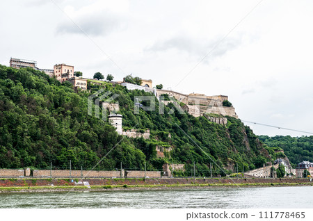 Ehrenbreitstein Fortress panoramic view in Koblenz. Koblenz is city on Rhine, joined by Moselle river 111778465