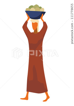 Middle east. Arabic desert traditional people work, carries the goods. Flat vector illustration in cartoon style Middle east. Arabic desert traditional people work, carries the goods. Flat vector illustration in cartoon style 111778655
