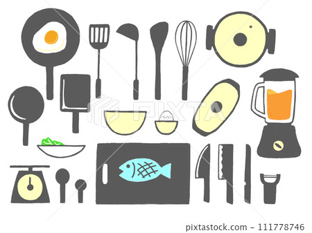 Illustration set of simple kitchen utensils Illustration set of simple kitchen utensils 111778746