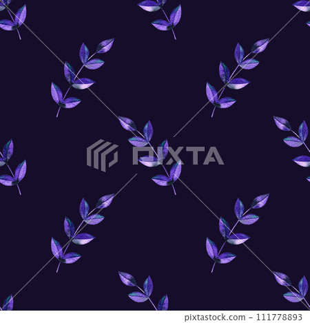 Original floral seamless wallpaper with violet leaves, watercolor illustration 111778893