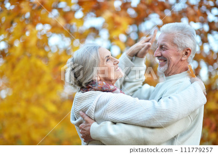 Elderly couple dancing in the autumn park 111779257