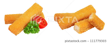 Fish finger or stick with parsley isolated on white background with full depth of field 111779303