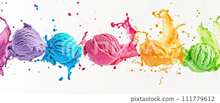 Airborne Ice Cream Scoops in Vivid Colors 111779612