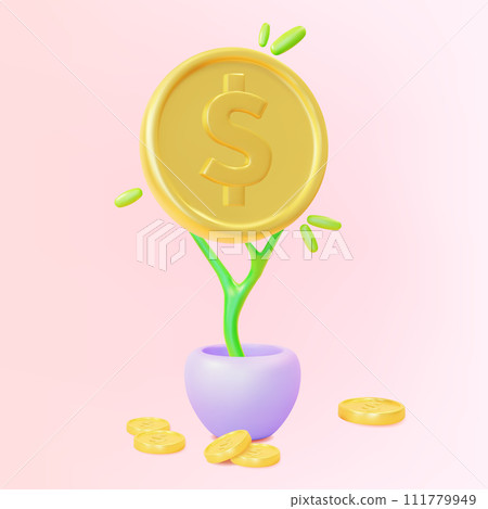 3d Money Investment Tree Coin Cartoon Style Symbol of Opportunity. Vector illustration of Finance Investment Concept 111779949