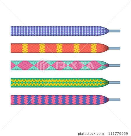 Realistic Detailed 3d Color Different Shoelace Combined Set Isolated on a White Background. Vector illustration of Laces for Sneakers 111779969