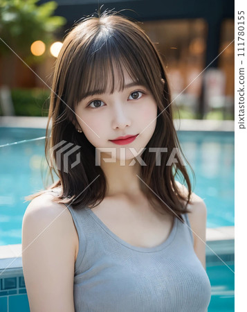 一位長髮女子在飯店泳池前溫柔地微笑“人工智慧生成的圖像” 一位長髮女子在飯店泳池前溫柔地微笑“人工智慧生成的圖像” 111780155
