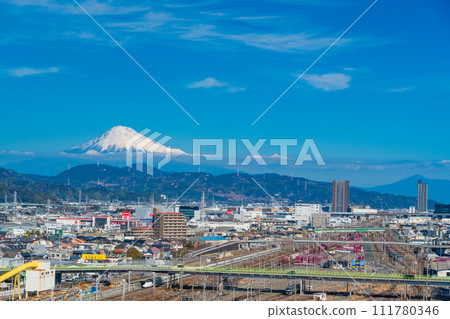 (Shizuoka Prefecture) Shizuoka Freight Station seen from Granship Observation Deck, Mt. Fuji in the background 111780346