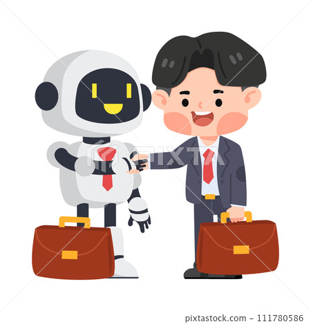 business man shaking hand with a robot 111780586