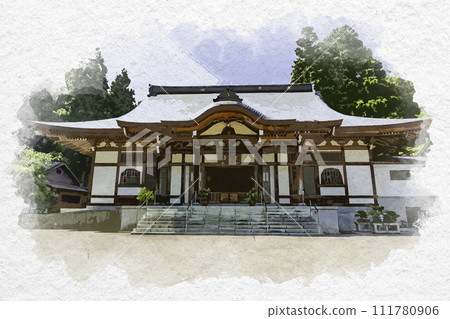 水彩風格上越林泉寺本堂 新潟縣上越市 111780906