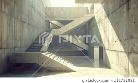 Side view architecture of concrete or bare mortar staircase at building 111781081
