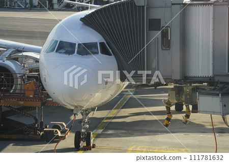 airplane detail parked at the gate 111781632
