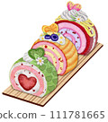 Mixed flavor roll cake on a plate 111781665