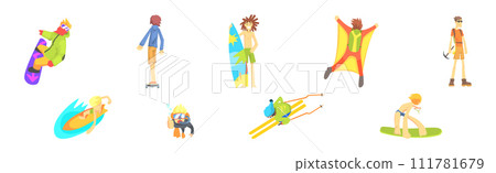 Extreme Sports with Man Character Enjoy Activity Vector Set 111781679