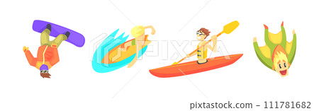 Extreme Sports with Man Character Enjoy Activity Vector Set 111781682