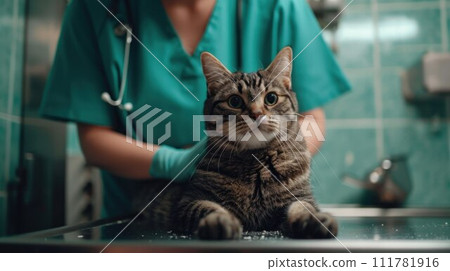 Beautiful cat being examined by a doctor. Veterinary concept Beautiful cat being examined by a doctor. Veterinary concept 111781916