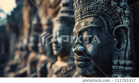 Carved face at Angkor Wat, major historical landmark of Cambodia Carved face at Angkor Wat, major historical landmark of Cambodia 111781917