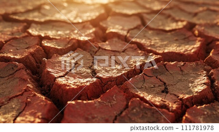Surface and texture of cracked dry soil or land in the field during a hot summer day 111781978