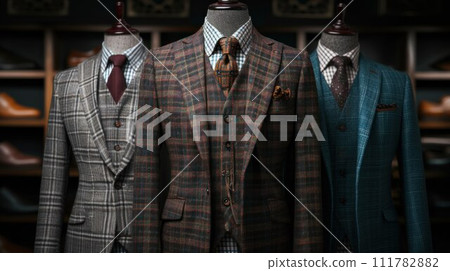 Men mannequin elegant clothing showcase in shop 111782882