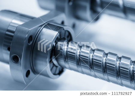 Closeup scene the spare parts  lead ball screw set in the light blue scene. 111782927