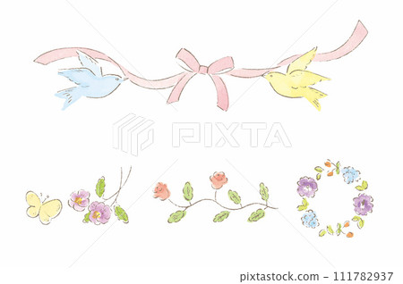 藍色和黃色的鳥、粉紅絲帶和花浮雕精美留言卡 111782937