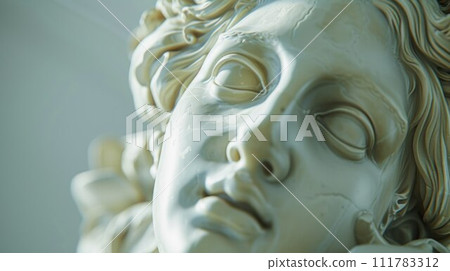 Close up face of Olympic goddess. Fragment of ancient statue 111783312