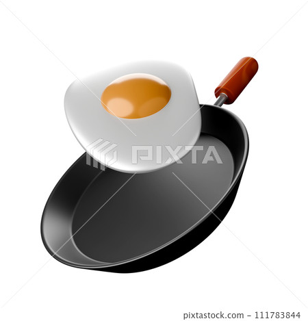 Cartoon style Egg frying pan 3D rendering on white background have work path. 111783844