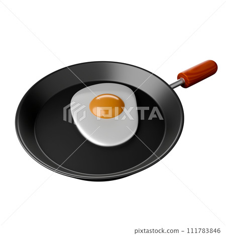 Cartoon style Egg frying pan 3D rendering on white background have work path. Cartoon style Egg frying pan 3D rendering on white background have work path. 111783846