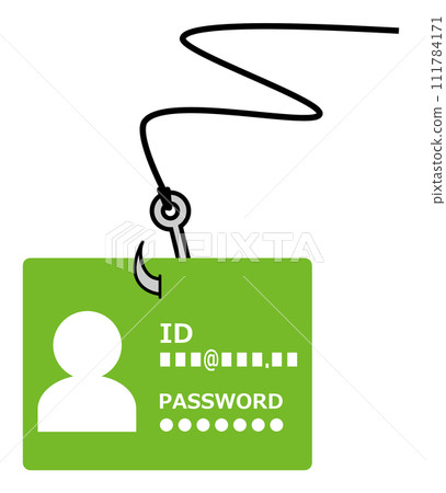Illustration of a phishing scam where personal ID information and passwords are stolen 111784171