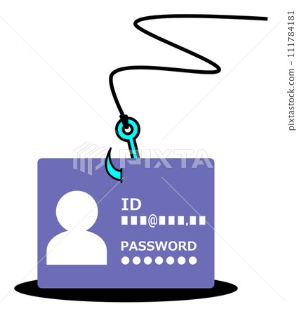 Illustration of a phishing scam where personal ID information and passwords are stolen 111784181