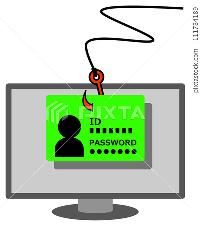 Illustration of a phishing scam where personal ID information and passwords are stolen 111784189