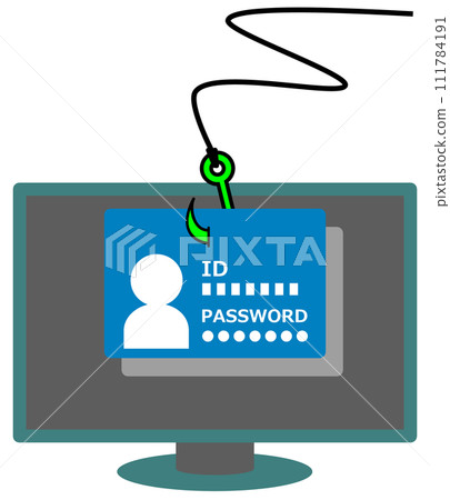 Illustration of a phishing scam where personal ID information and passwords are stolen Illustration of a phishing scam where personal ID information and passwords are stolen 111784191