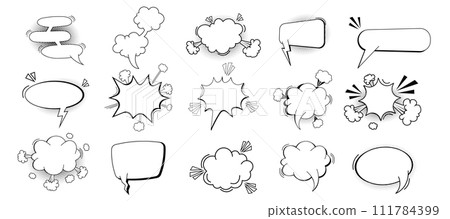 Set pow bubble speech comic expression frame cartoon doodle isolated on white background. Boom explode effect, halftone decoration, Set pow bubble speech comic expression frame cartoon doodle isolated on white background. Boom explode effect, halftone decoration, 111784399
