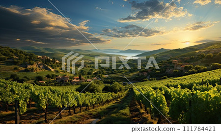 Beautiful landscape of Vineyards in European region in summer season comeliness 111784421