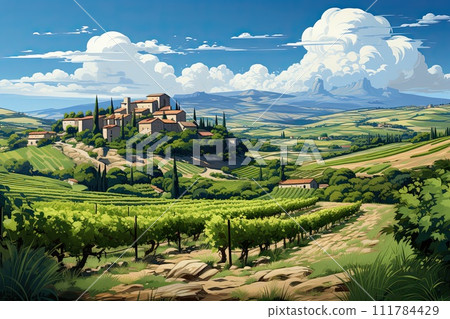 Beautiful landscape of Vineyards in European region in summer season comeliness 111784429