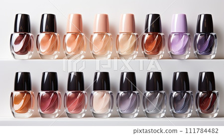 Brightly colored nail polishes in different cans, Nail care, manicure, Ai Brightly colored nail polishes in different cans, Nail care, manicure, Ai 111784482