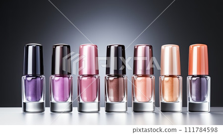 Brightly colored nail polishes in different cans, Nail care, manicure, Ai Brightly colored nail polishes in different cans, Nail care, manicure, Ai 111784598